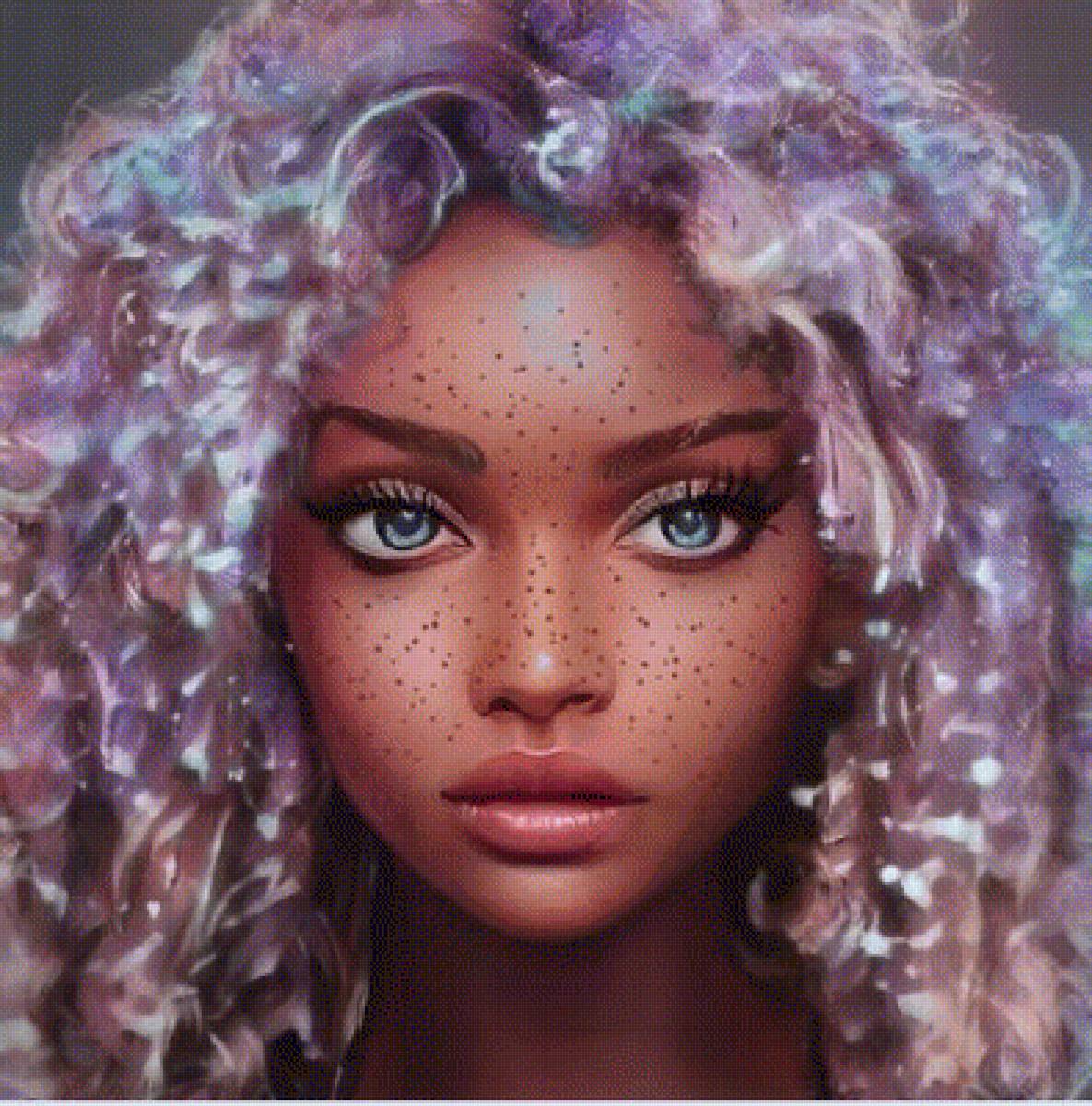 Mujer - negra, belleza, pecas, ojos azules - предпросмотр