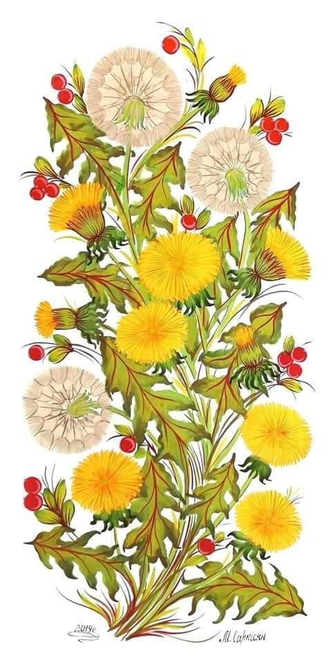 одуванчики - панно - оригинал