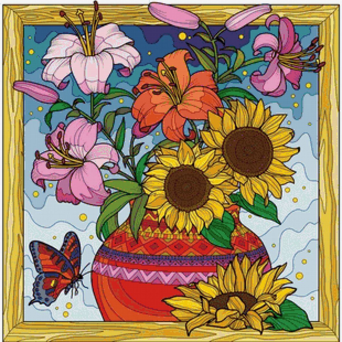 цветы в вазе - рисунок - предпросмотр