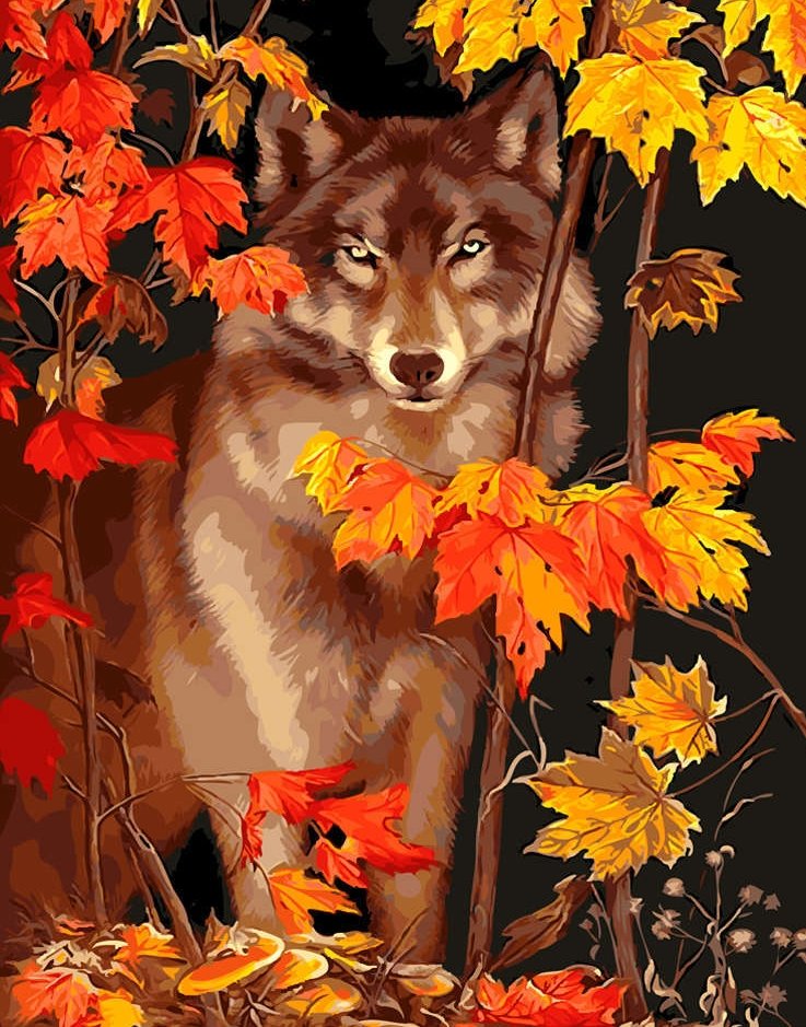 Волк и осень - волк. животные. осень. - оригинал