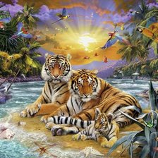 Схема вышивки «Тигры и море»