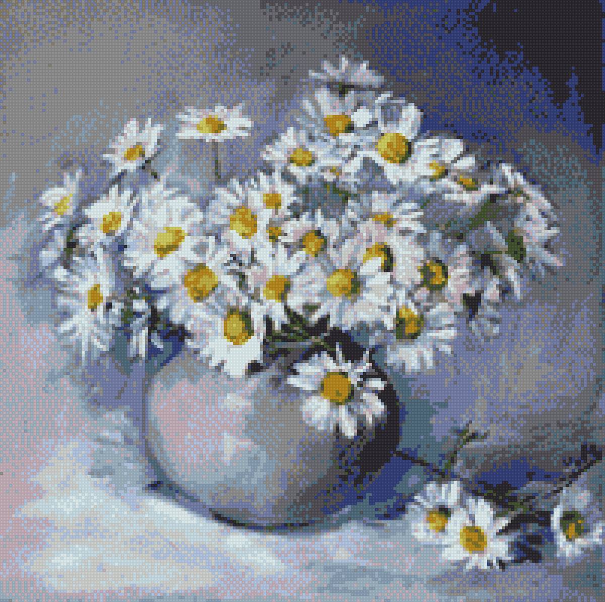 ромашки в серой вазе - цветы, букет - предпросмотр