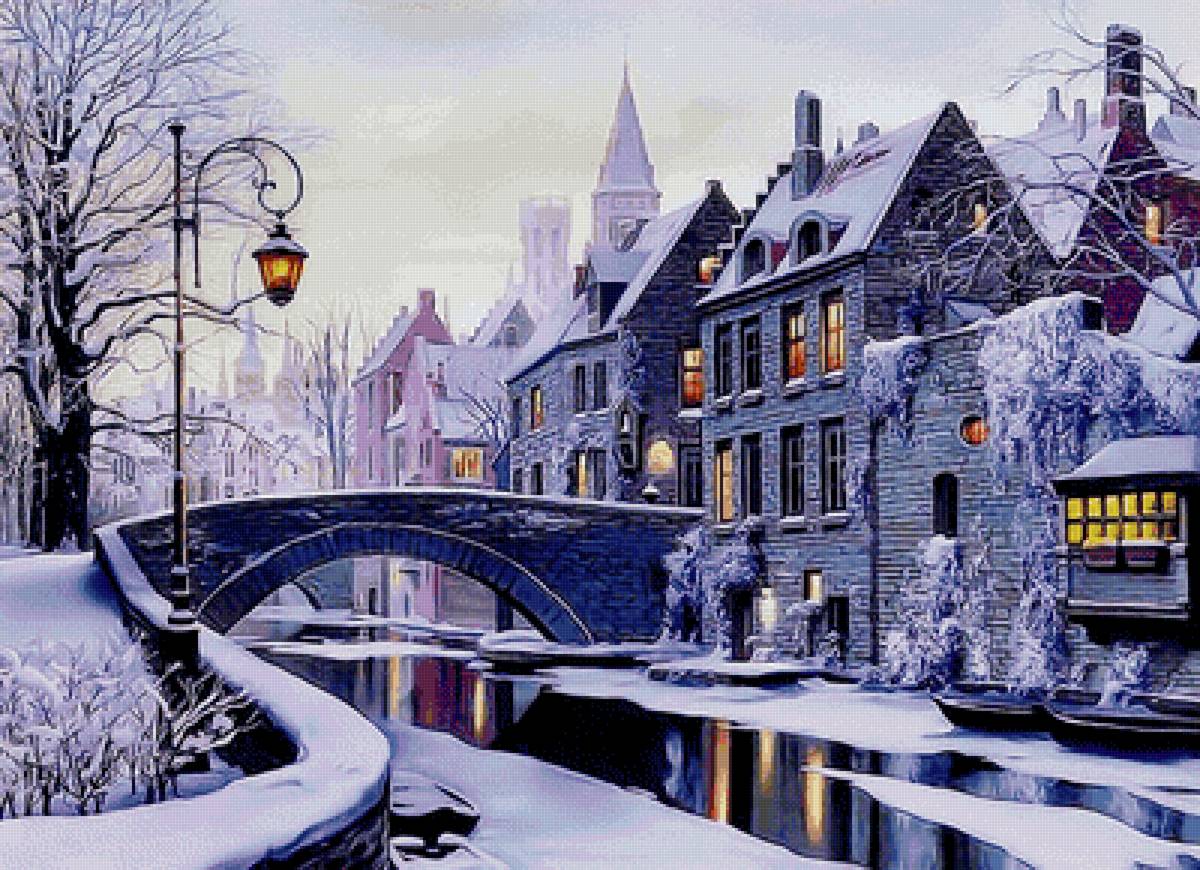 вечер - река, пейзаж, город., зима - предпросмотр