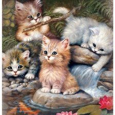 Схема вышивки «котята  у пруда»