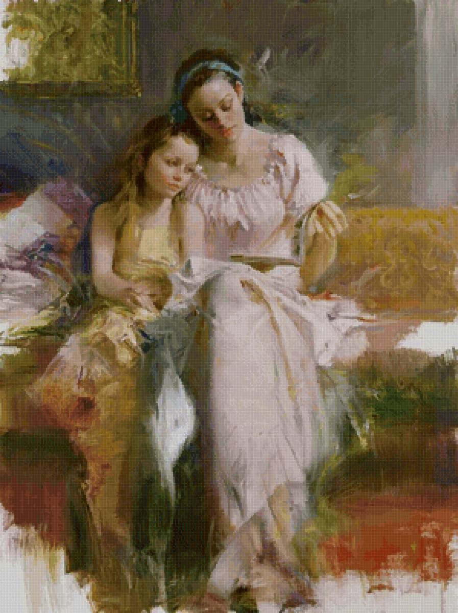 Модерн - живопись, дочь, мама, девушка - предпросмотр