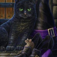 Схема вышивки «черный кот и мышка»