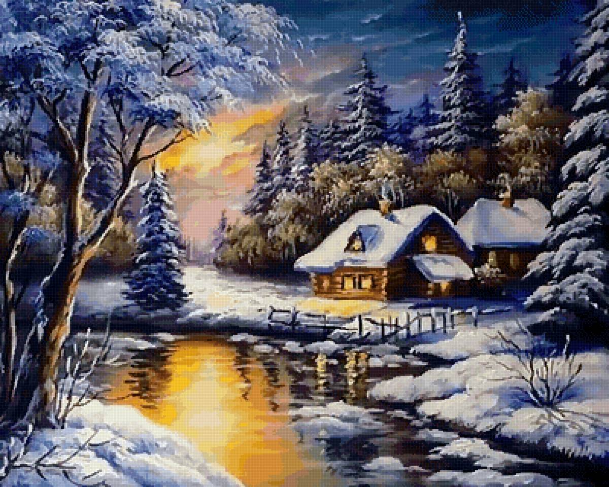 Загородный дом зимой - пейзажи - предпросмотр