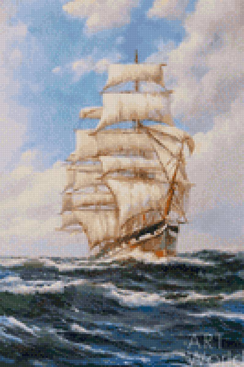 Парусник - небо, парусник, море - предпросмотр