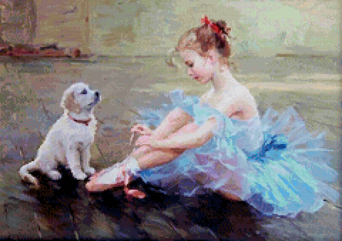 Балерина и щенок - щенок, до 240 крестиков, балерина, константин разумов - предпросмотр