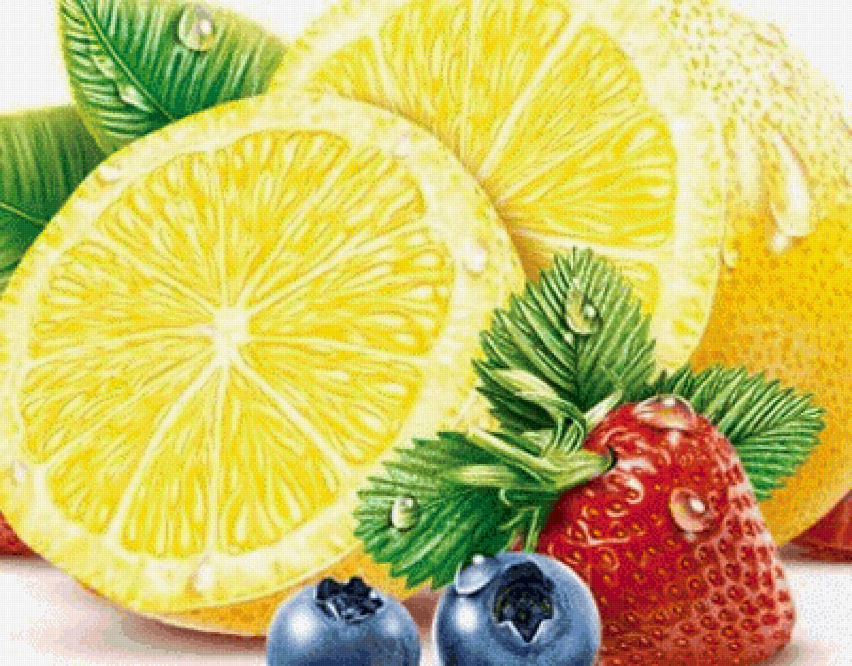 Лимон с ягодами - натюрморт, лимон - предпросмотр