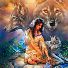 Схема вышивки «Индейка и волки»