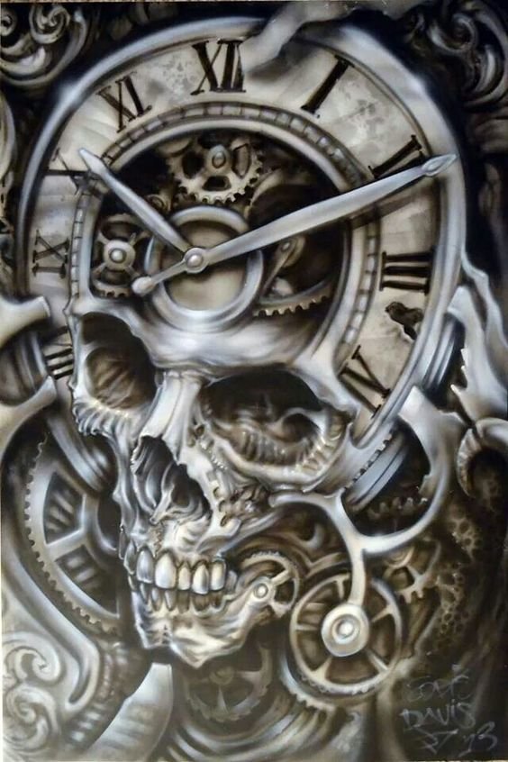 Время жизни - часы, фантазия, череп, время - оригинал