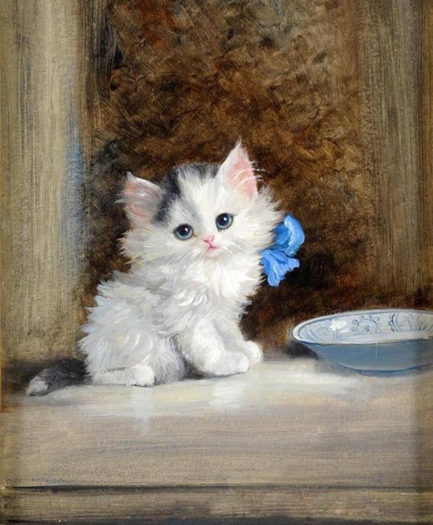 Котёнок беленький с черными пятнышками - котенок - оригинал