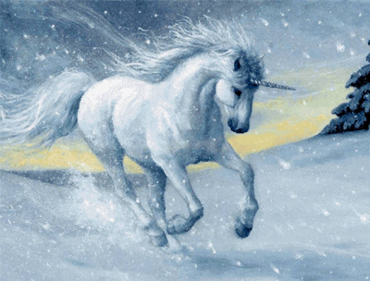 Мифические существа. Снежный единорог - фэнтези, единорог, конь, животные, лошади, мифические существа - предпросмотр