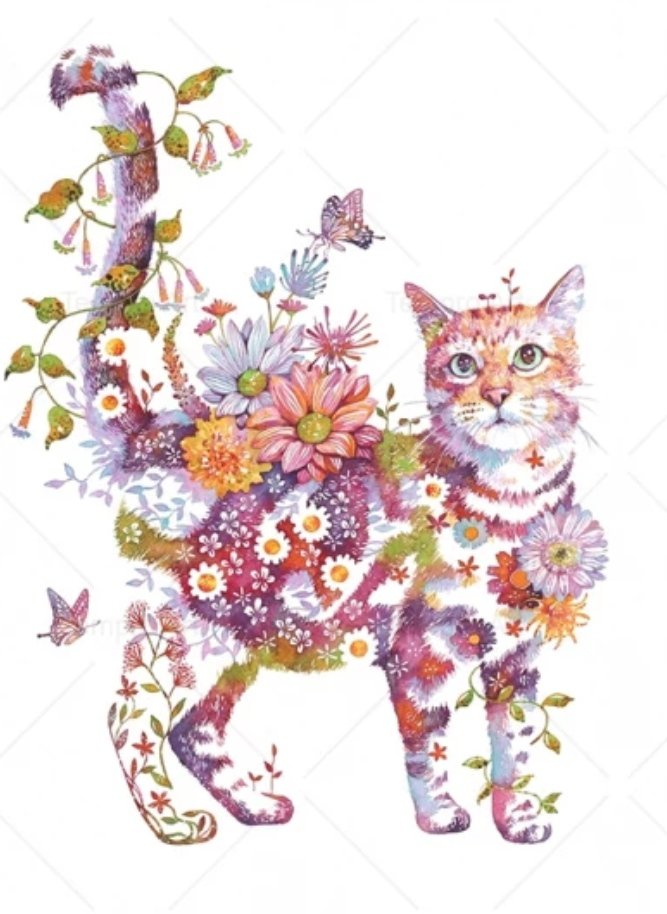 Цветочный кот - цветной, милый, в цветах, животные, кот - оригинал