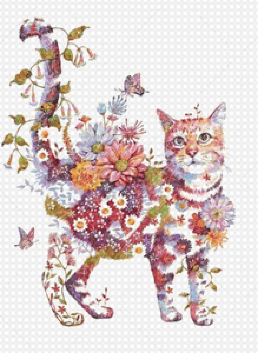 Цветочный кот - цветной, животные, милый, в цветах, кот - предпросмотр