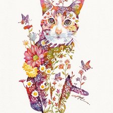 Оригинал схемы вышивки «Цветочный кот» (№2484450)