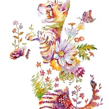 Оригинал схемы вышивки «Цветочный кот» (№2484832)