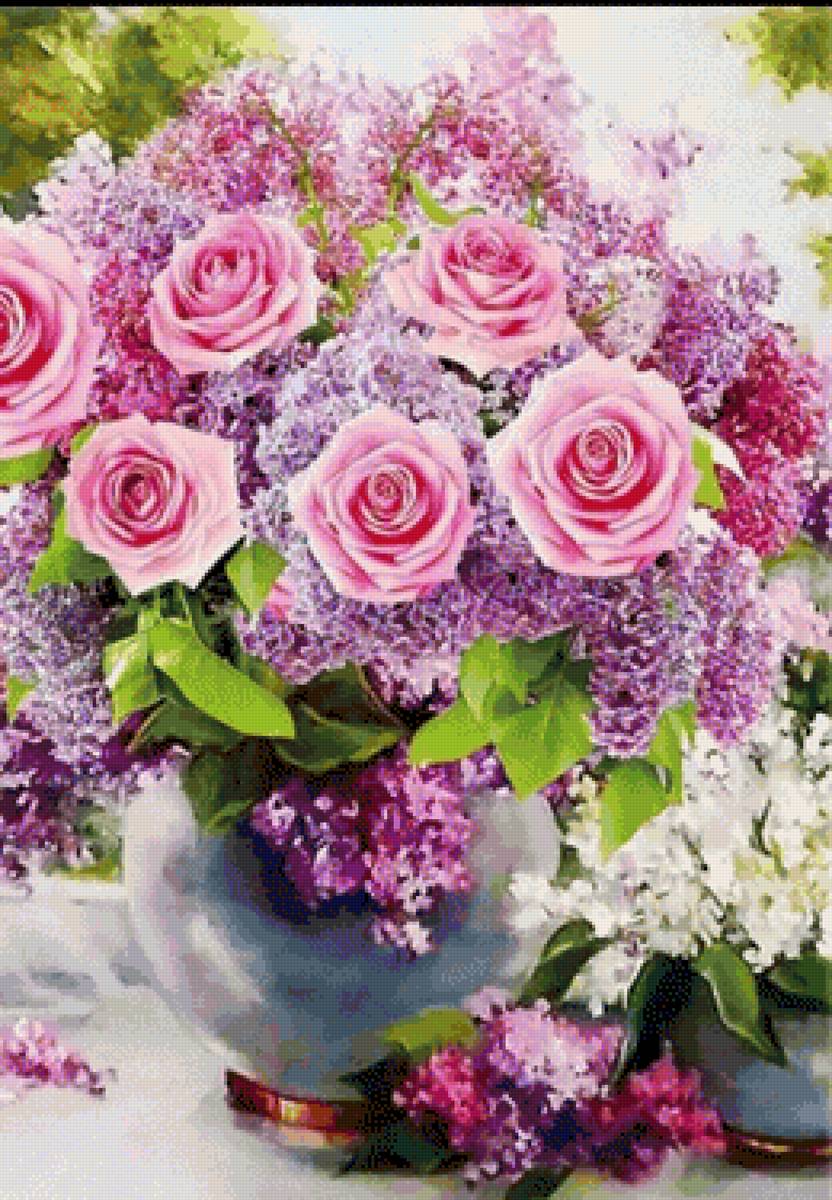 Розы - цветы, сирень, букет, роза - предпросмотр