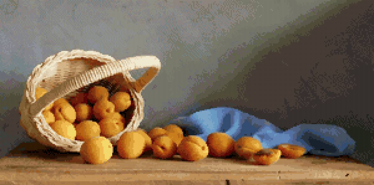 Корзина с абрикосами - натюрморт, оранжевый, корзина, фрукты, абрикосы - предпросмотр