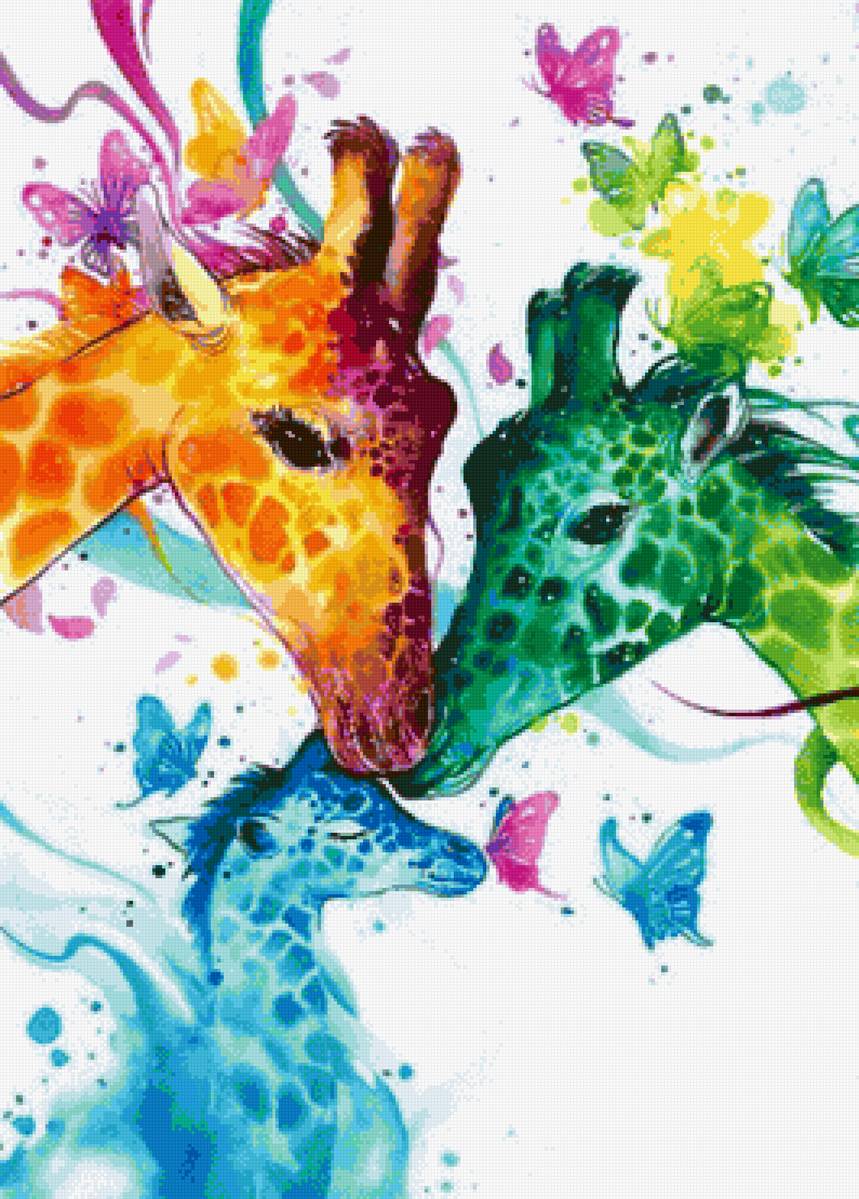 Жираф - жираф, яркий, семья, животные - предпросмотр