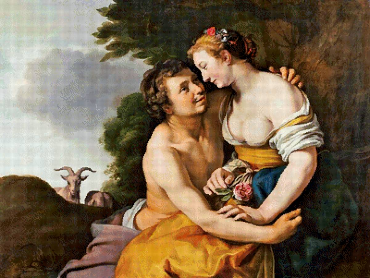 Парочка загадочных влюблённых. Худ. Хендрик Блоемаерт - влюбленные, пара, свидание - предпросмотр