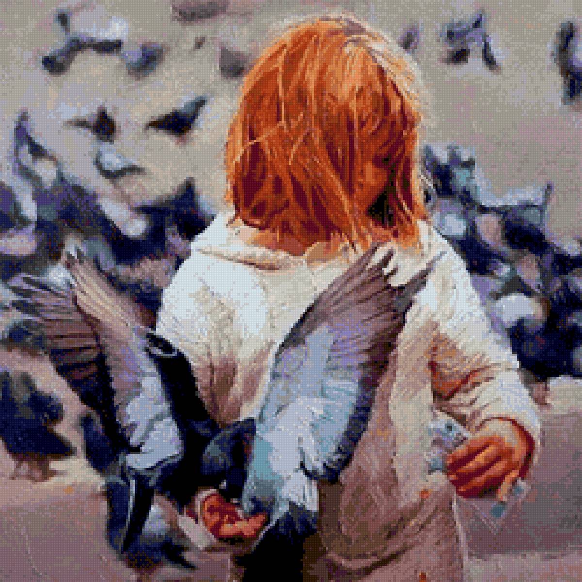 Девочка с голубями - девочка, кормит, голуби - предпросмотр