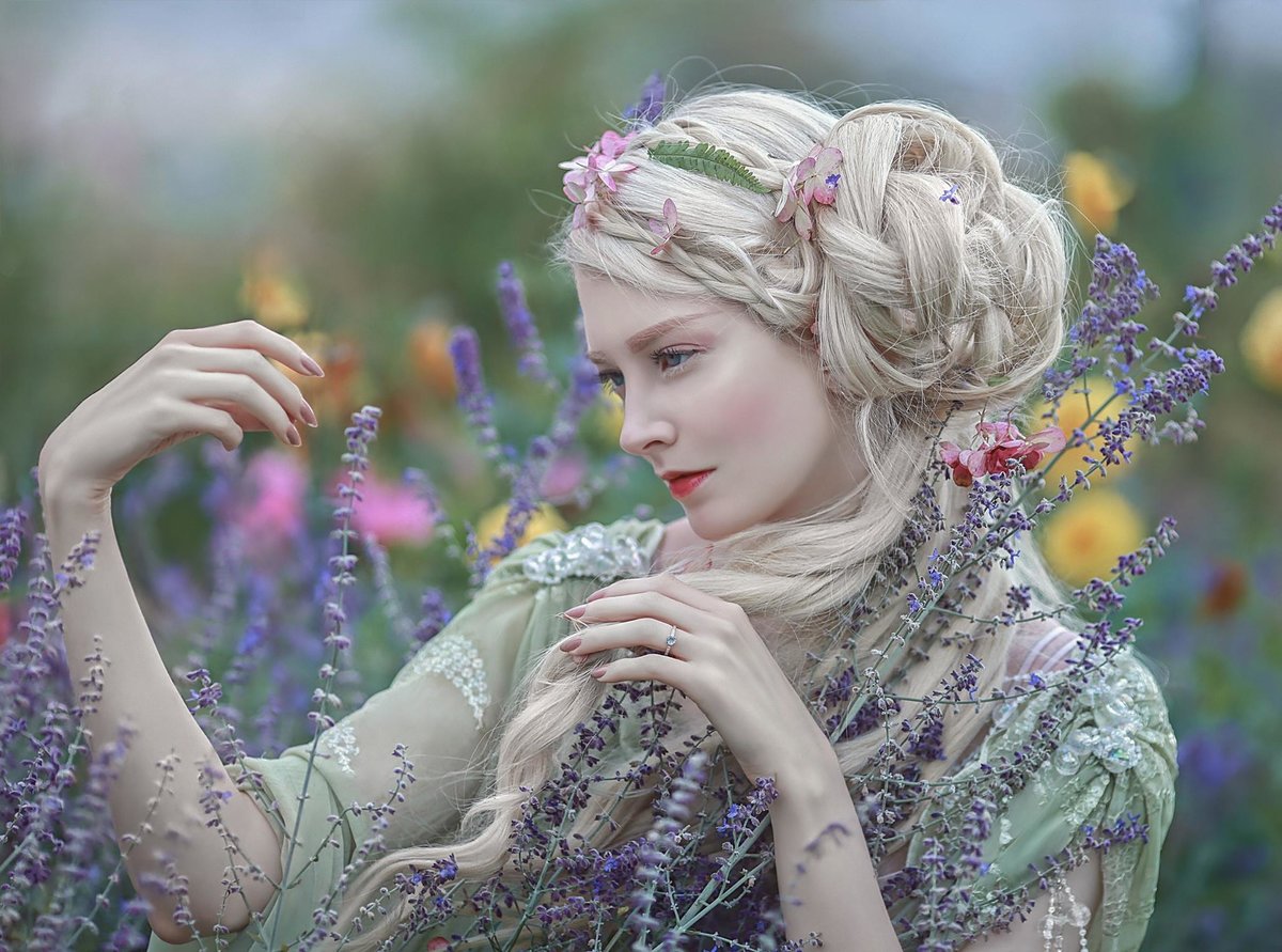 Луговая - луг, девушка, цветы, портрет, эльф - оригинал