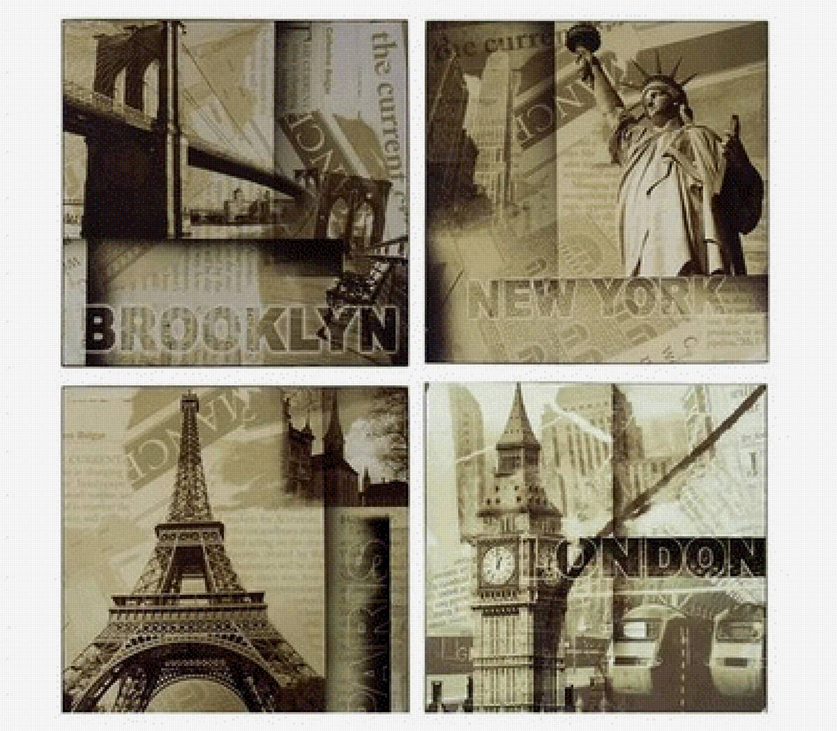 Лондон-Париж - наволочка, подушка, города - предпросмотр