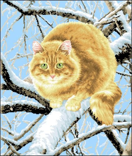 кот - дерево, зима, кот - оригинал