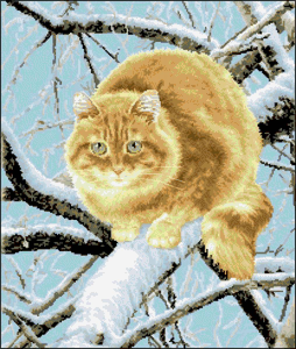 кот - кот, дерево, зима - предпросмотр