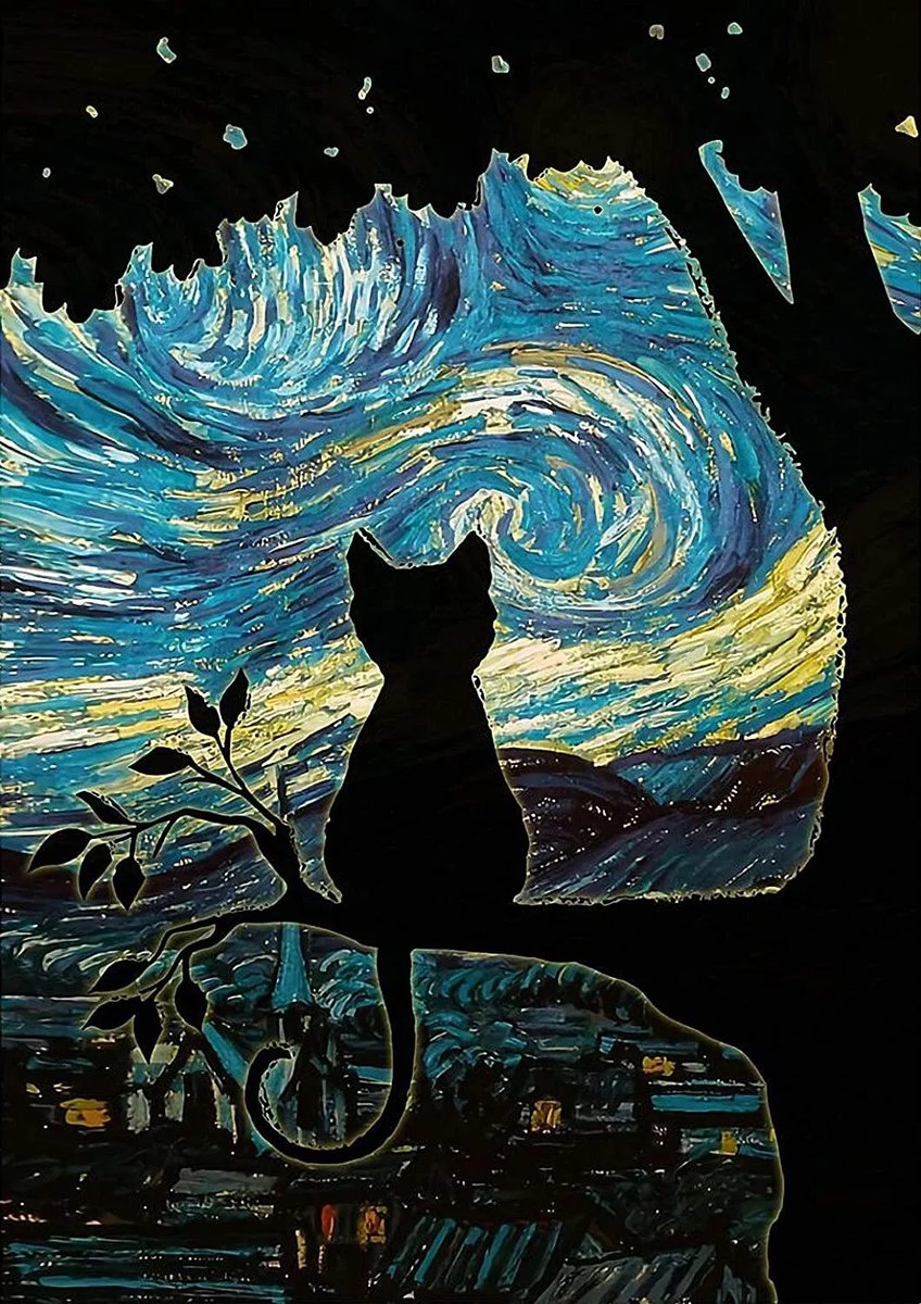Little starry night kitty - black cat, stars, night - оригинал