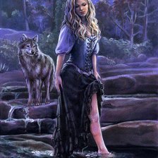 Оригинал схемы вышивки «волк и девушка» (№2496925)