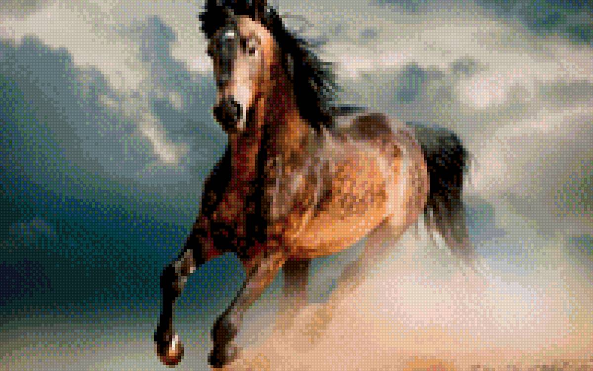 Бегущий конь в пустыне - конь, животное, лошадь - предпросмотр