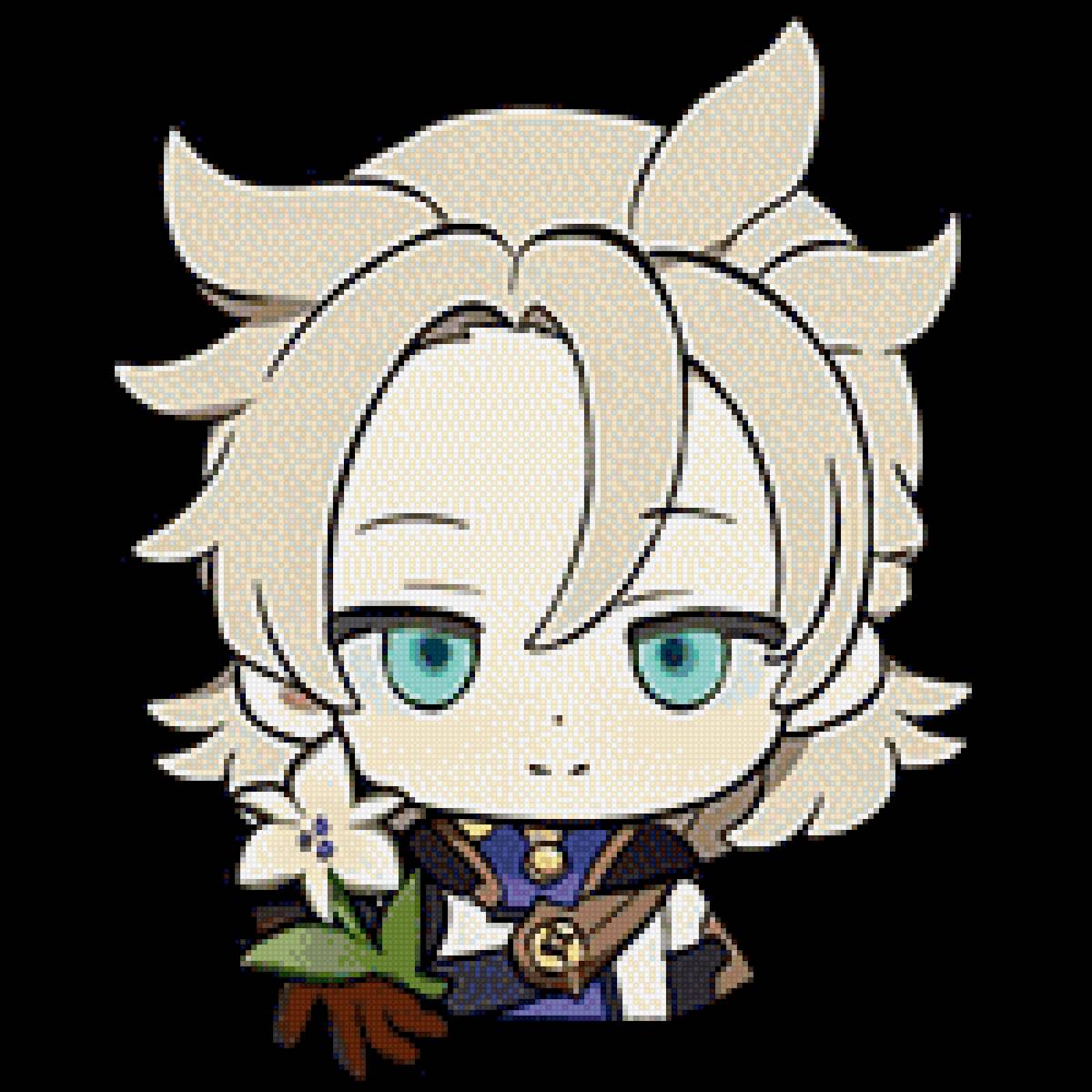 Альбедо чиби стикер с цветочком - геншин импакт, genshin impact, genshin, геншин, альбедо - предпросмотр