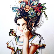 Оригинал схемы вышивки «Девочка с бабочками» (№2498566)