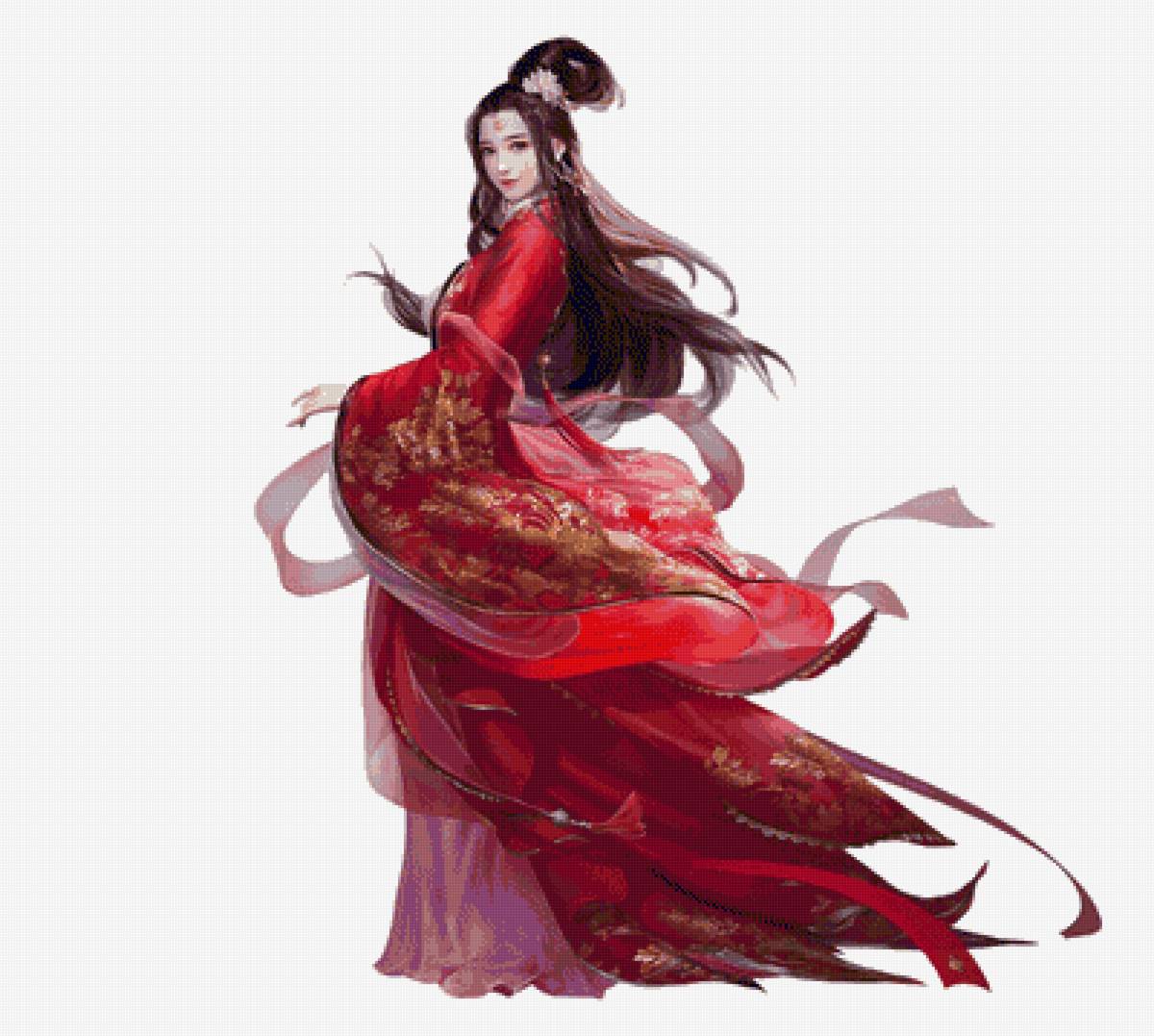 geisha in red - arte japones - предпросмотр