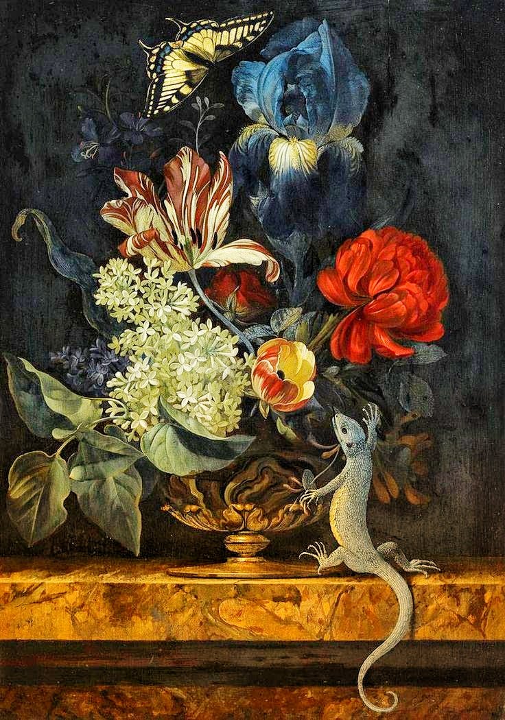 цветы, ваза, ящерка - оригинал