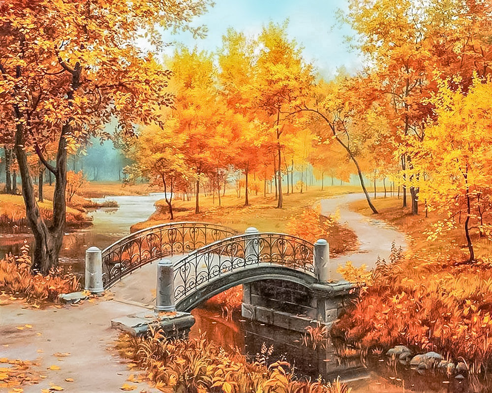 Осень в парке - осень, парк, ручей, пейзаж, мостик - оригинал