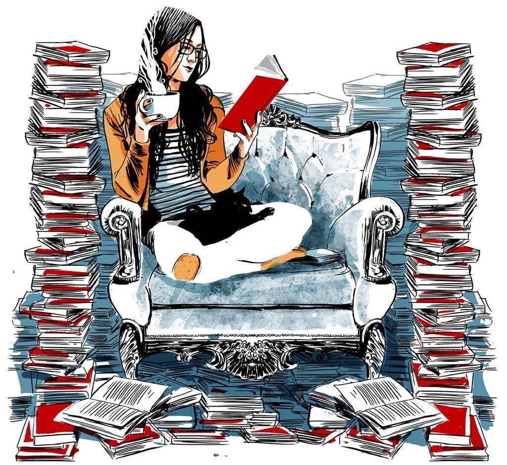 Любительница книг - девушка, книги, чтение - оригинал