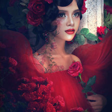 Оригинал схемы вышивки «lady with rose» (№2501900)