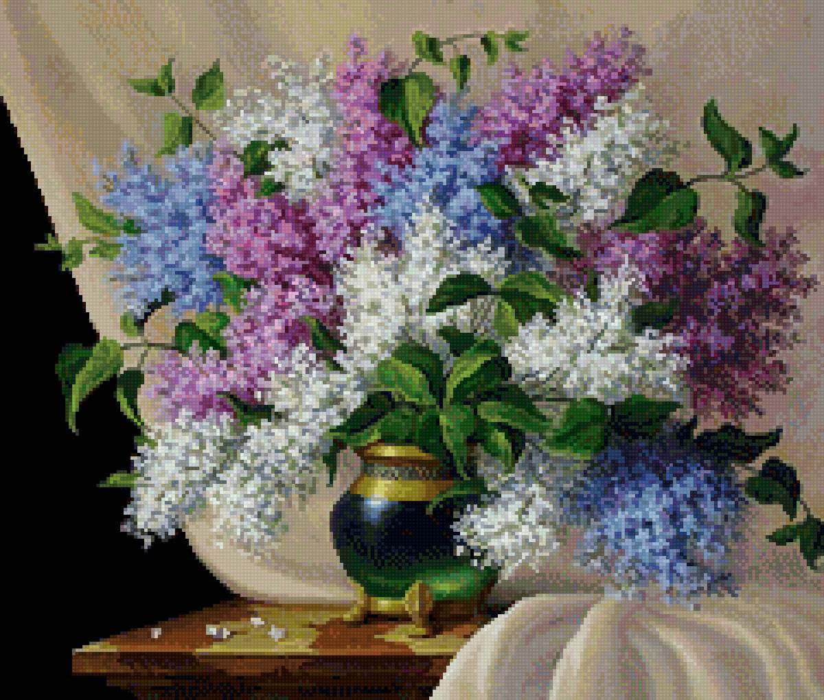 Букет сирени - до 240 крестиков, сирень, букет - предпросмотр