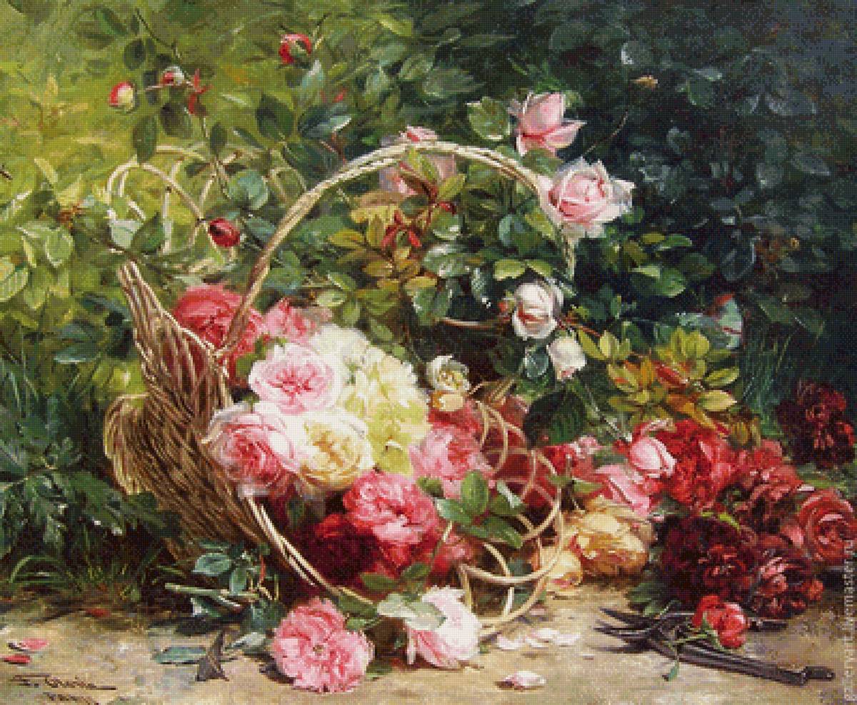 красные розы в корзине - предпросмотр