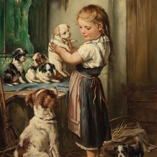 Оригинал схемы вышивки «girl with puppies» (№2502597)