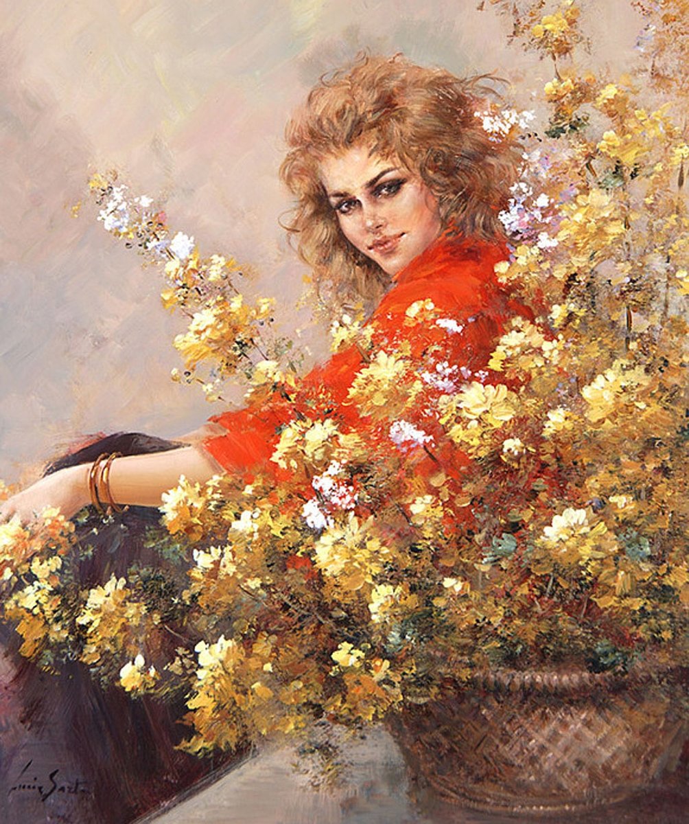 Девушка  и желтые цветы. - желтые, цветы, девушк - оригинал