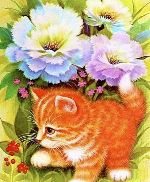 Котенок с цветами - котенок, цветы - оригинал