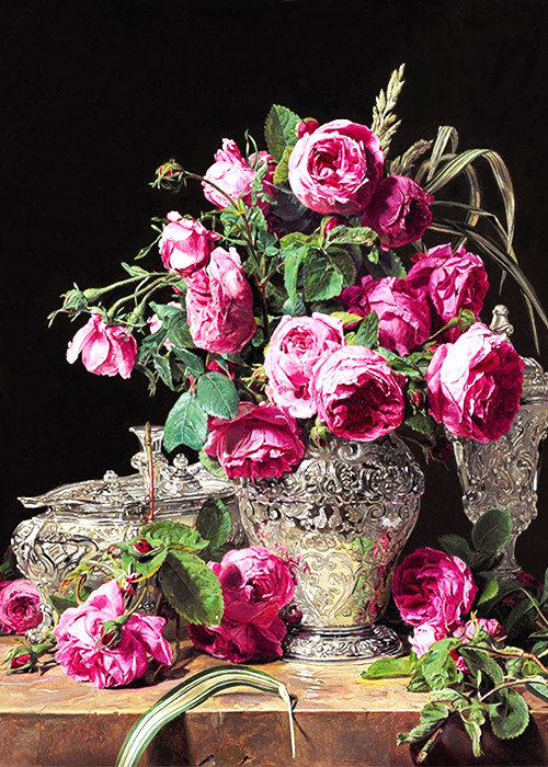 Розы в серебре - натюрморт цветы роза букет ваза розовый - оригинал