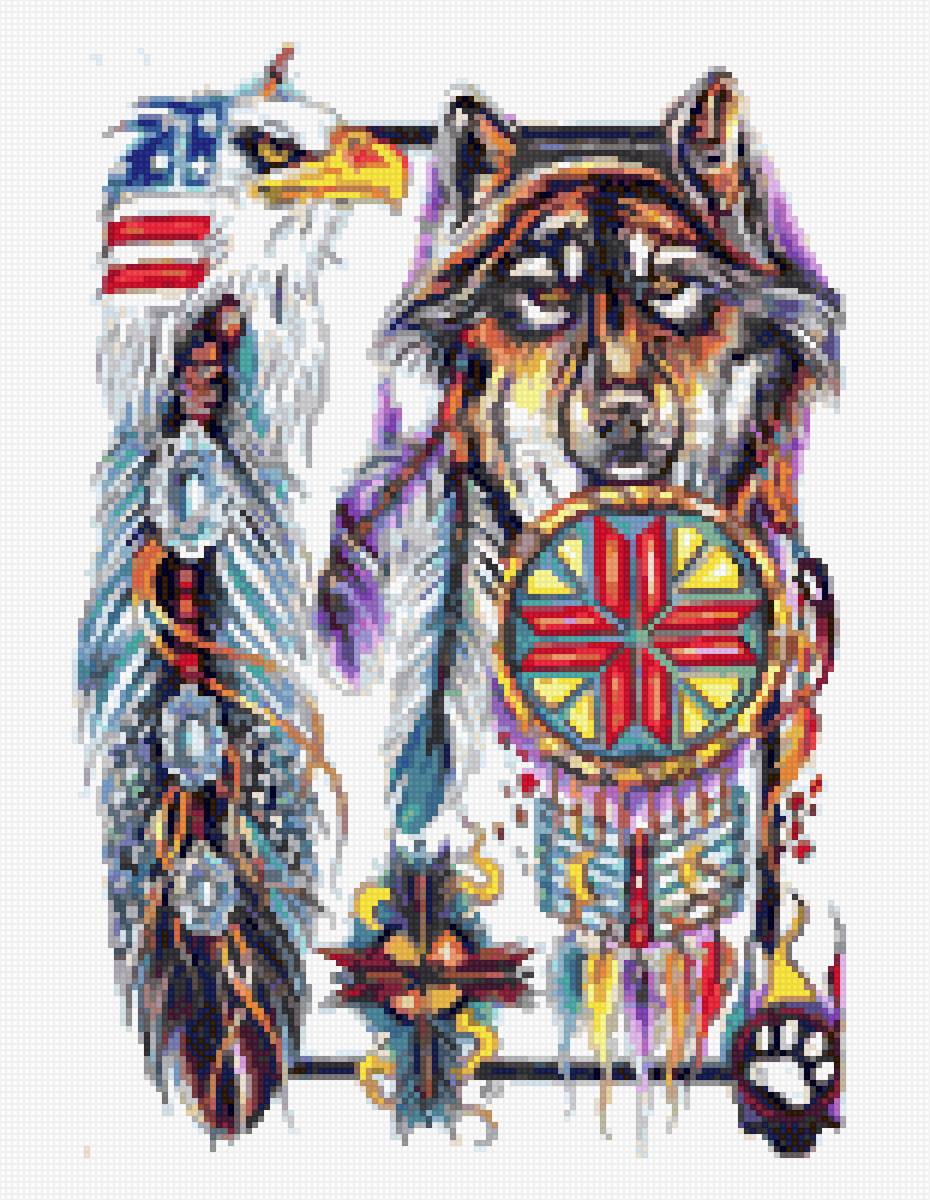 Индейский тотем - орел, индейцы, индейские мотивы, тотем, волк - предпросмотр