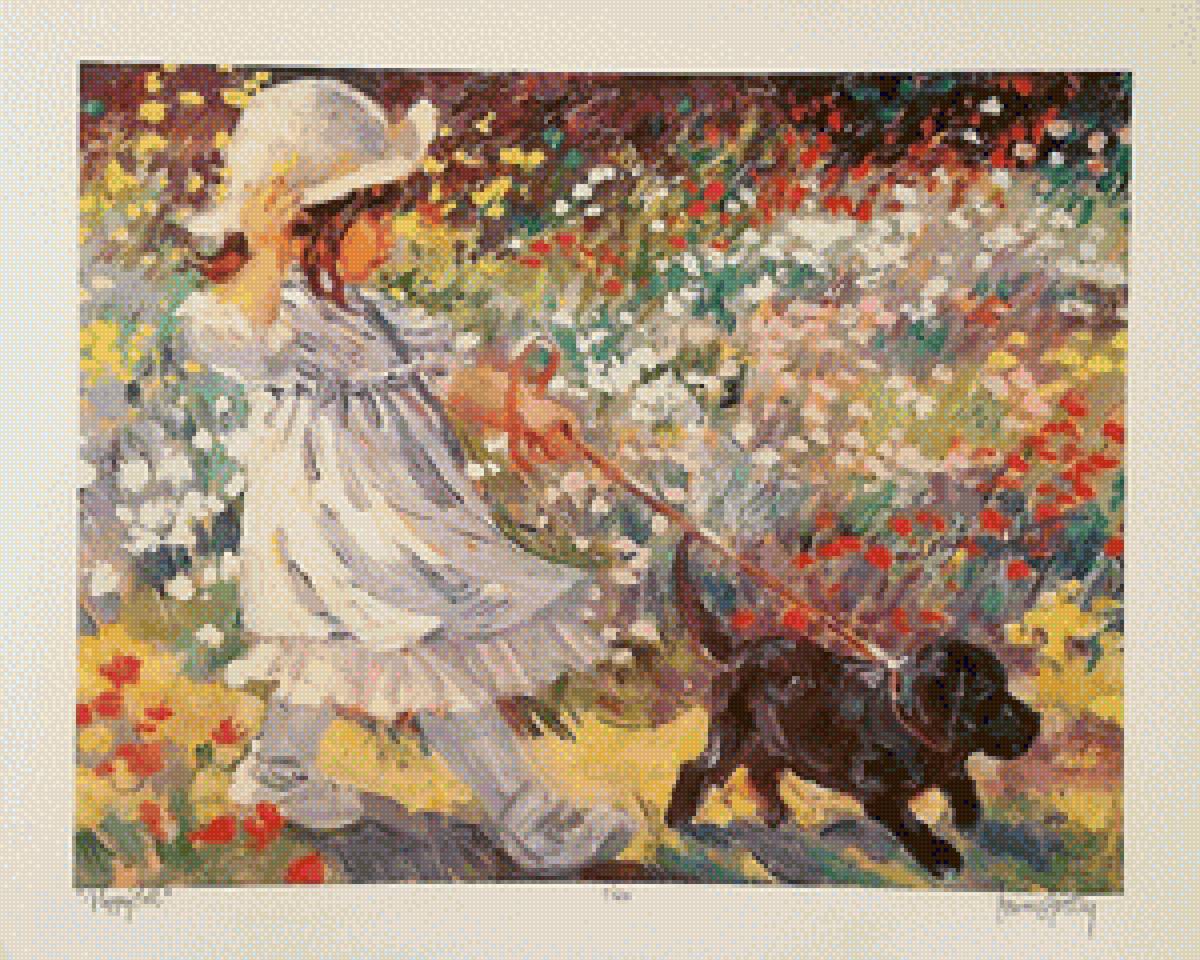 watercolor, - girl with puppy - предпросмотр