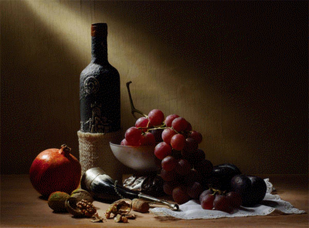Натюрморт - натюрморт, виноград, вино - предпросмотр